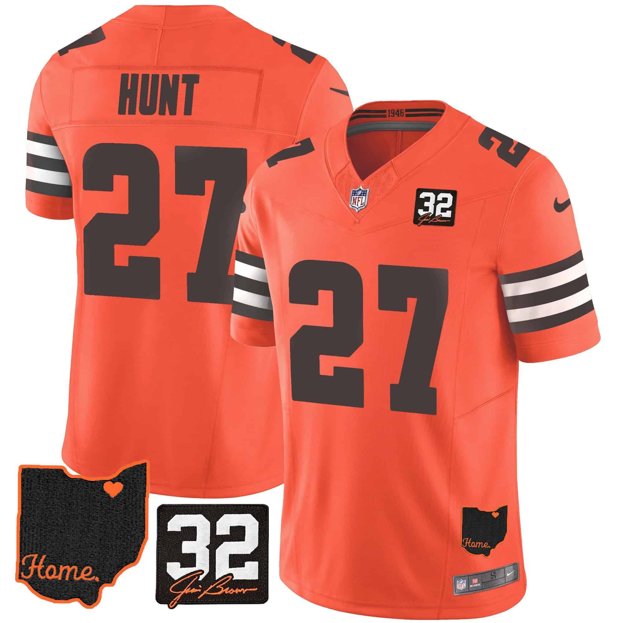Men Cleveland Browns #27 Hunt Orange Memorial Home Patch 2024 Nike NFL Jersey->indianapolis colts->NFL Jersey